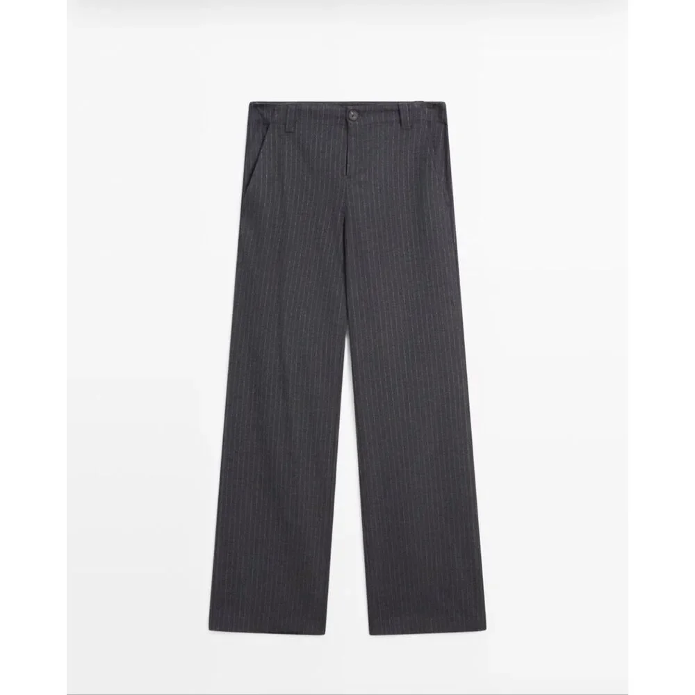 Massimo Dutti Pinstripe Wool Blend Tailored Trousers Gray EU 38 US 6 NWT - Picture 3 of 12